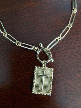 Gold Cross Pendant Toggle Necklace Adjustable